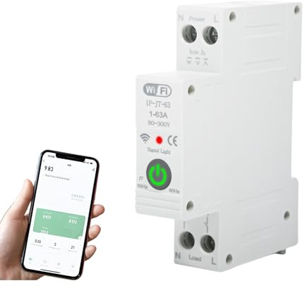 Tuya WiFi disyuntor inteligente interruptor de Control remoto por voz | 1P 63A , for Alexa Google Assistant (Gray-1P-JT-63A)