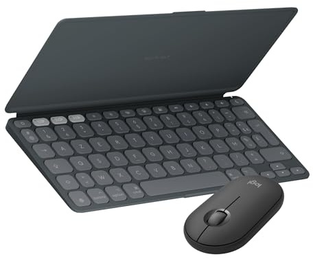 Logitech Keys-to-GO 2 + Pebble Mouse 2 M350s | Ensemble clavier et souris sans fil Bluetooth, léger, pour iOS, iPadOS - iPhone/iPad/Mac, FRA AZERTY - Graphite
