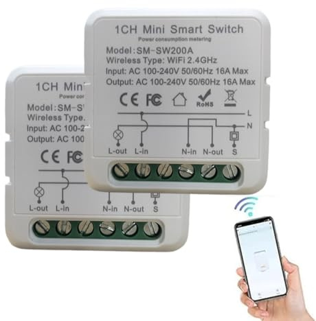Smart WiFi Schalter 1 Weg zauzau 16A Wlan Relais mit Elektrizitätsstatistiken intelligente WLAN-Schalter Kompatibel mit Apple Homekit, Alexa & Google Home (2PACK X-WF-200A)