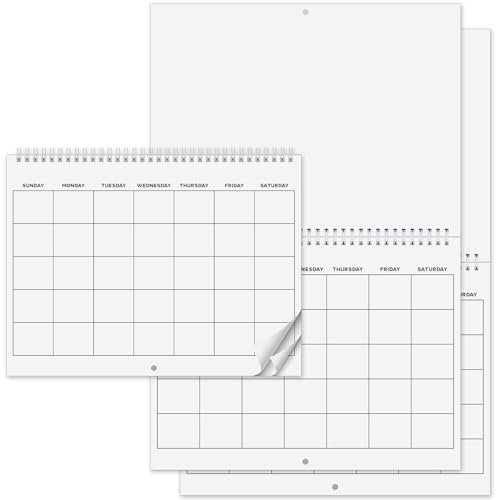 Kolldenn 2 Pcs Blank Wall Calendar Blank Calendar Sheets Undated 11.2 x 8.3 Closed 11.2 x 16.6 Open Size, DIY Spiral Bound Hanging Monthly Calendar for Kitchen Office