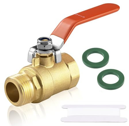 Garden Hose Shut Off Valve Brass Shut Off Valve Ball Valve 3/4 GHT Female to Male Garden Hose Full Flow Water Hose Connector with Long Handle 1/4-Turn Valve