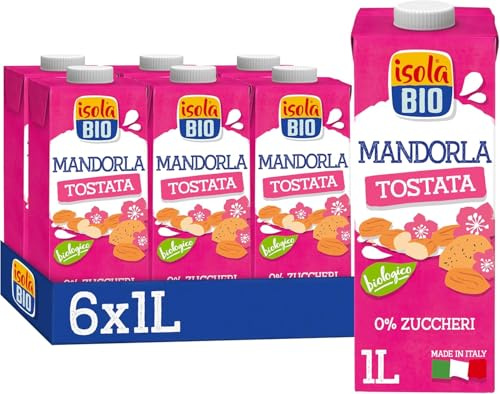 ISOLA BIO Mandorla Tostata Zero Zuccheri Biologica 6x1L | Bevanda vegetale, senza glutine, senza zuccheri, basso contenuto di grassi, 100% naturale, bio, vegan, mandorle italiane