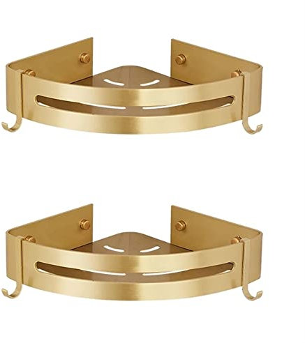 GHBSDNEPP Estantes Flotantes de Esquina de Baño, Estante de Almacenamiento Triangular para Baño, Oro Cepillado, Montado en la Pared, Perforación, para/Es