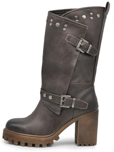 IF FASHION Stivaletti Tronchetti Da Donna Con Tacco Grosso Plateau Borchie Pelle Sintetica G669