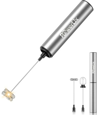 POWERLIX Pro 3-in-1 Handheld Milk Frother Electric - USB-C Rechargeable, 10,000 RPM Quick Whisk, Detachable Heads for Latte/Cappuccino/Egg Whites, Auto-Stop Safety, Portable Barista Tool