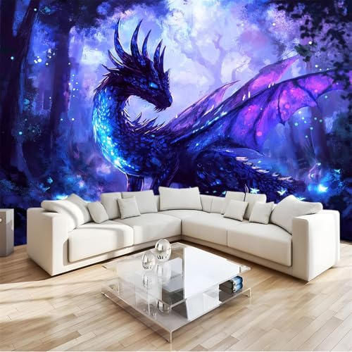 Fototapete Anime-Stil Retro-Drache 200 x 140 cm Tapete Fototapeten Vlies Tapeten Vliestapete Wandtapete moderne Lila Wandbild Wand Schlafzimmer Wohnzimmer Ornament Modern