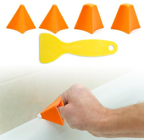 Sxutop 4 Piezas Herramienta para Calafatear Alisadora Herramienta Acabado Sellador 2 Tamaños Caulk Smoothing Tool Aplicación Ergonómico Caulking Applicator Finishing Tool para Baños Cocinas Calafateo