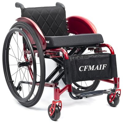 CFMAIF Faltrollstuhl, Faltbar Leicht Aluminium Transportrollstühle, Tragbarer Reiserollstuhl, Rollstühle mit Selbstantrieb(38cm/14.9in seat,Black)