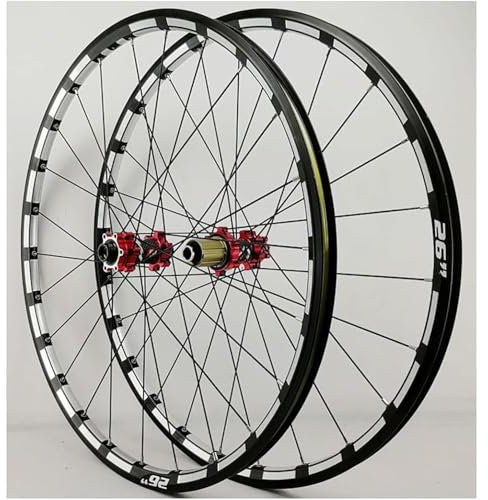 26/27.5'' 29 Pollici MTB Bici Ruote Freno A Disco Perno Passante Ruote Cerchio A Raggi Dritti Mozzo 24H For 7 8 9 10 11 12 Velocità Cassetta, Ultraleggero Anteriore/posteriore Set Cerchio(Red,27.5inch