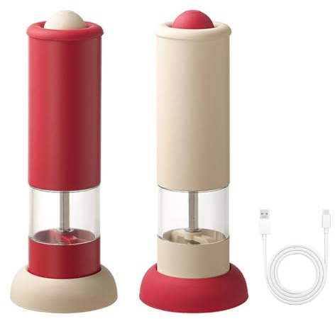 Ensemble de Moulins a Sel et a Poivre Électriques,2 Moulins a Épices a Grosseur Réglable avec Récipient Lavable de 22 Ml,Utilisation a Une Main pour la Maison et la Cuisine