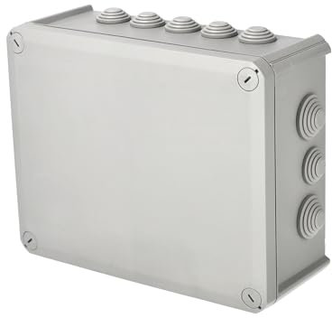 EDO Boîte de Dérivation IP66 Étanche 240x190x95 mm Grise – Résistante aux UV et sans Halogène – Boîte de Jonction avec Presse-étoupes et Couvercle à Vis Intérieur et Extérieur