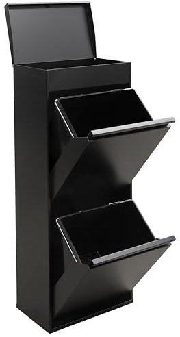 Arregui Top CR426-B2 Cubo de Basura y Reciclaje de 2 Compartimentos con Cajón Superior | 2x23 L (46 L) | con Cubetas grandes para Envases | Contenedores de Reciclaje de Cocina | negro