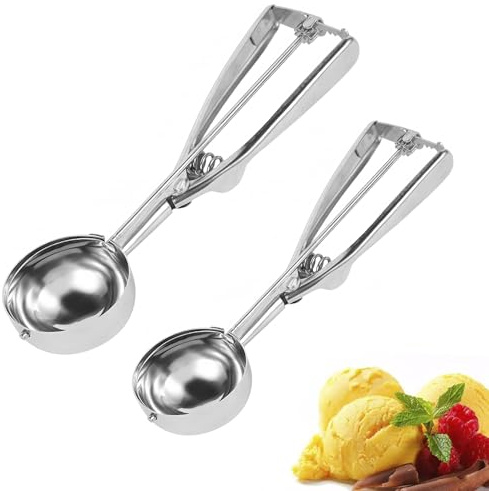 2pcs Ice Cream Scoop, Stainless Steel Ice Cream Scoop with Trigger, Cookie Scoop, Icecream Scoop, Potato Scoop for Meatballs, Mellon Balls, Mashed Potatoes and Muffins（4 cm with 6 cm）