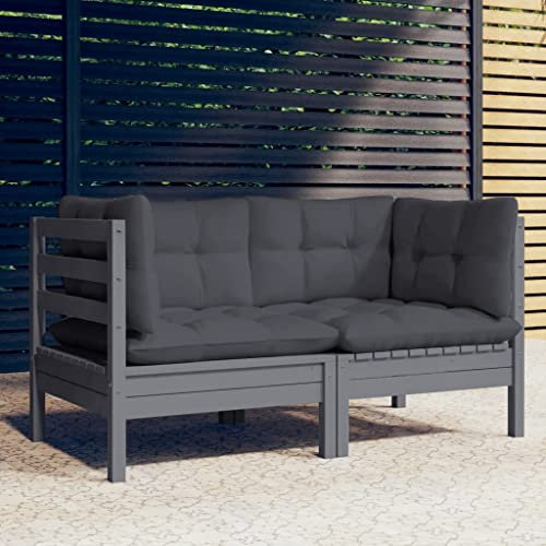 SDWEHO7 Gartensofa 2 Sitzer Lounge Sofa Outdoor Gartenmöbel Terrassensofa Gartenbank Gartenlounge Sofa mit Anthrazit Kissen, Massivholz Kiefer