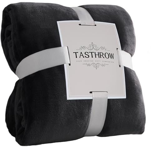 TASTHROW Noir Plaid Couverture Polaire Flanelle 130x150 cm, Grand Jeté de Canapé en Flanelle, Confortable Couverture Canapé Plaid Chaud et Doux