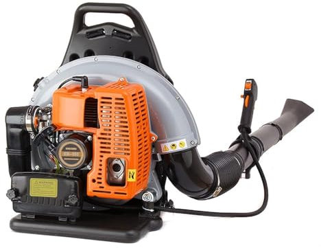 63CC Petrol Backpack Leaf Blower, 6800r/min 2 Stroke Engine, Leaf Blower Garden Blower with Adjustable Shoulder Strap, 1.7L Fuel Tank, 0.3m³/s Air Volume