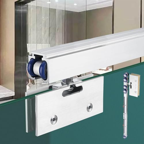 Binario per Porta Scorrevole Binario Scorrevole in Vetro Senza Telaio con Chiusura Ammortizzata, Kit Ferramenta per Porta Doccia in Stile Fienile, Binario per Porta Scorrevole Interna per Vetro da 8-1