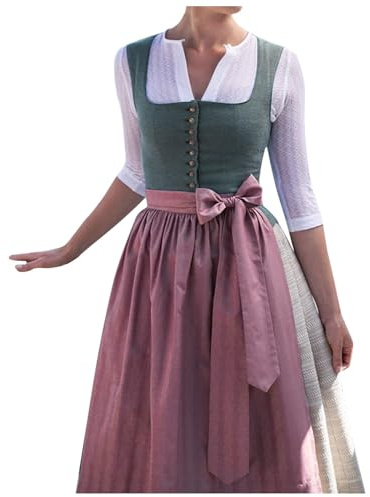Dirndl para mujer moderno, vestido tradicional tradicional para mujer, vestido largo tirolesa, incluye delantales tiroleses de 2 piezas, elegante disfraz bávaro, falda tradicional tradicional