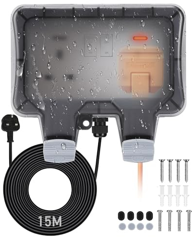 Heavy Duty 15m Extension Lead, Outdoor Plug Sockets Waterproof IP66 | Lockable Cover, Outside Plug Socket Waterproof, Outdoor Power for Garage, Garden, Hot Tubs, Pool Pumps