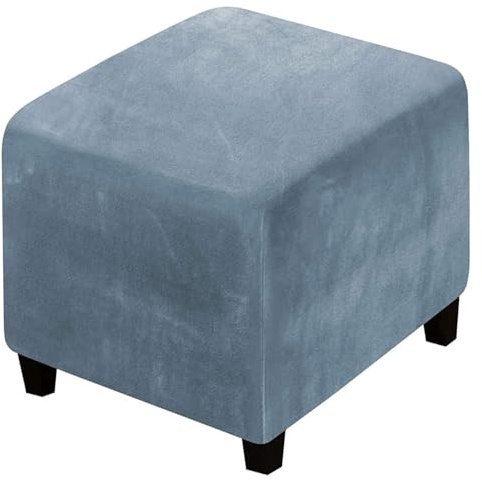 BUAOGDVG Fodera for pouf quadrato in velluto 40x40/45x45/50x50CM Fodera elasticizzata for pouf quadrato S/M/L/XL Fodera protettiva for poggiapiedi Fodera for sgabello contenitore(Gray Blue,Large)