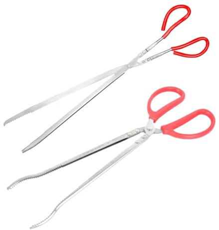 TOBBOMEY Pinzas para Alimentar Serpientes y Reptiles Acero Inoxidable 52 Cm Mango Largo Curvas y Rectas Uso en Acuarios y Manejo Seguro de Animales Pequeños