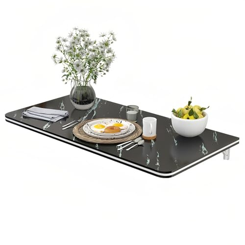 Mesa plegable de pared para espacios pequeños de 30/40/50 cm, mesa de comedor flotante para ahorrar espacio, estación de trabajo para laptop, color negro, 90 x 40 cm
