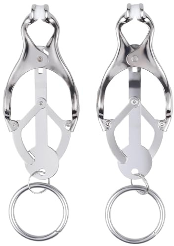 Pinces à tétons avec chaîne, pinces à seins en acier inoxydable, pince à seins, anneau de corps, bijoux de tétons non perçants, argent (pinces à anneaux) R1-FC1