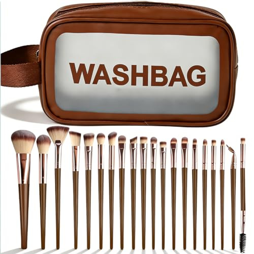 Set di pennelli per trucco, professionali per applicazioni precise, con pennello per fondotinta, pennello per contorno e trucco per occhi, ideale per viaggi e uso quotidiano (Marrone 20pcs)