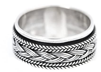 Windalf Wikinger Band-Ring WYKIN 10 mm Drehring Flechtmuster Handgeschmiedet 925 Sterlingsilber