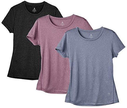 icyzone Sport T-Shirt Damen Kurzarm Laufshirt - Atmungsaktive Fitness Gym Shirt Sport Oberteile, 3er Pack (M, Black/Navy/Rose Wine)