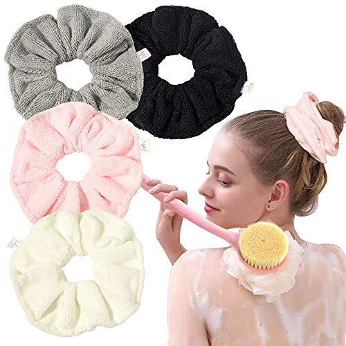 Ivyu Microfiber Hair Drying Scrunchies Towel Fiber - Buns Large Scrunchie for Curl Hair for Bed Pool Shower Warp Wet Anti Frizz Hair Products Absorbent Fast Terry Cloth Scrunchy Gifts For Women Girls