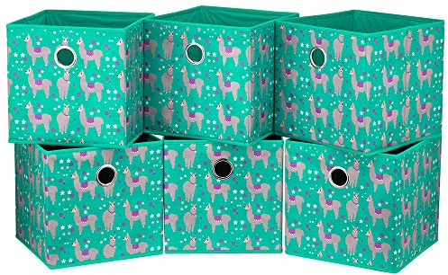 HSDT Fabric Strorage Cubes Box Basket Bins Foldable 10x10x10 Inch Emerald Green Alpaca Pattern for Closet Organizer Inserts Drawers ,QY-SC16-6