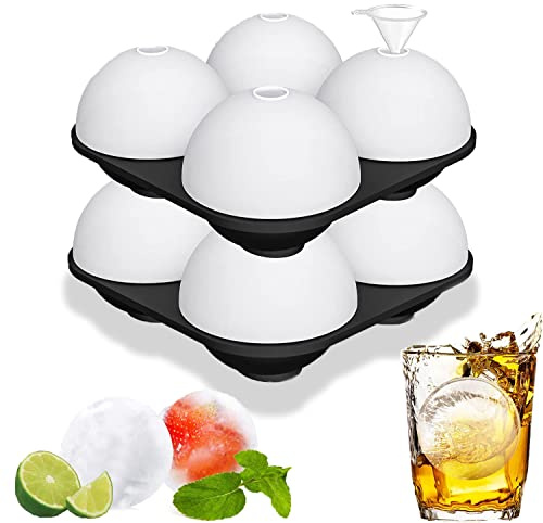 HONYAO Cubiteras de Silicona con Tapa y Embudo, 2 x 4 Bolas de Hielo | 2 cubiteras para 8 bolas grandes, silicona sin BPA, ideales para whisky, cócteles, vino y bebidas frías