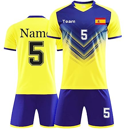 Camiseta de Fútbol y Pantalón Corto Personalizados | Equipación Fútbol Niños y Adultos con Nombre, Número, Logotipo del Equipo | Regalo para Entrenamiento Futbolista | Espinilleras y Calcetines Fútbol