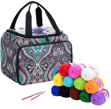 LoDrid Kleine Tasche mit 2 Ösen für Garn Strickset & Häkel Zubehör, Totem | Tragbar Strick Tasche für Reisen Häkelgarn Projekt Organisator für Strick Zubehör Set für Erwachsene (Nur Tasche)