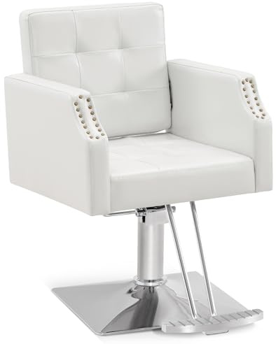 BarberPub Classic Salon Chair for Hair Stylist,Hydraulic Barber Styling Chair,Beauty Salon Spa Equipment 8818 (White)