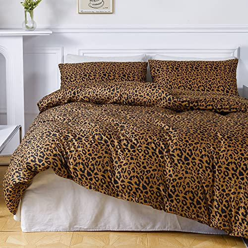 Luofanfei Leoparden Bettwäsche 200x200 cm Set Leo Leopard Braun Gelb Gold Muster Bettwäsche Bettdeckenbezug Doppelbett Set 3teilig Microfaser Leoprint Bettwaesche Bettbezug 2x2m mit Reißverschluss
