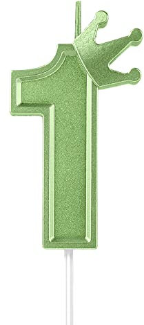7,6cm Geburtstag Nummer Kerzen, 3D Zahlen Geburtstagskerzen mit Kronendekor Geburtstagskerzen für Torte Zahlen Kuchenzahlenkerzen für Kuchen Geburtstag Jahrestag Partys (Grün, 1)