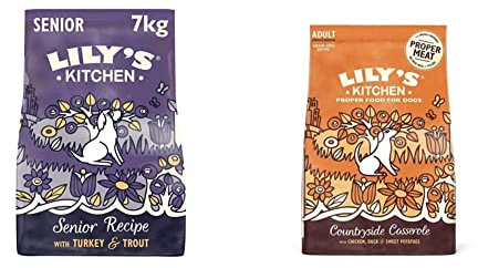 Lily's Kitchen Senior Recipe Turkey & Trout Natural Grain Free Complete Dry Dog Food (7 kg) & Chicken and Duck Countryside Casserole - Grain Free Adult Dry Dog Food (7 kg)