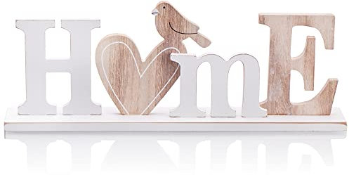 COM-FOUR® soporte decorativo de madera - Letras XL HOME con corazón y pájaro - soporte decorativo para primavera y verano - letras decorativas para colocar de pie (1 pieza - Hogar - XL)