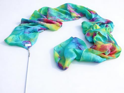 Winged Sirenny 4m Seidenband-Streamer für Tanz, Anbetung & Flow-Kunst. Handbemalter, Fließender Echter Seidenstoff und Fiberglasstab mit Drehhaken