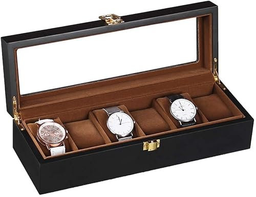 CAZARU Personalisierte Uhrenboxen für Herren, Uhren-Organizer, Holzkiste, Klarglas, Holz, Uhrenetui, Schmuckaufbewahrung