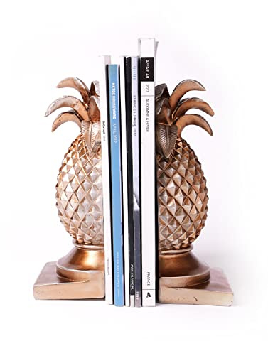 HAUCOZE Buchstützen Ananas Skulptur Statue Deko Moderne Geschenk Ornament Wohnzimmer Kunst Art für Büro Regal Polyresin Gold 26cm