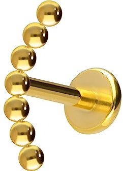 PIERCINGLINE Titan Labret mit Push Fit 7 KUGELN Piercing Ohr Helix Tragus Conch Goldfarben 1x6 mm
