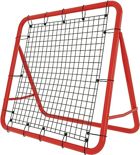 TRMLBE Rebounder für Fußball Fussballtor für Kinder Fussball Training Prellwand Kickback mit Rückprallwand Netz Faltbar Rot Stahlrahmen für Garten Outdoor - Rot, 100 x 100 x 65 cm