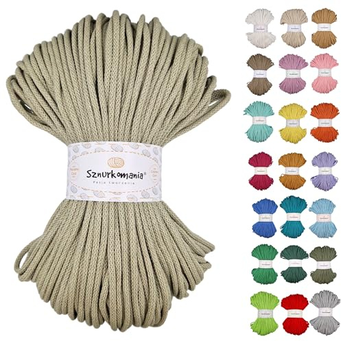 Sznurkomania, Geflochtene Baumwollkordel 5mm 100m, 46 Farben, Häkelkordel, Makramee Kordel, Makramee Garn, Premium Garn, Makramee Seil, (Hell Olive)