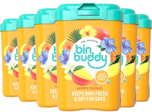 Bin Buddy Bin Freshener Deodoriser Powder (Happy Mango) Pack of 6 x 450g | Leaves Your Bin Fresh - Suitable for Indoor, Kitchen, Bathroom, Compost, Food Waste and Outdoor Wheelie Bins