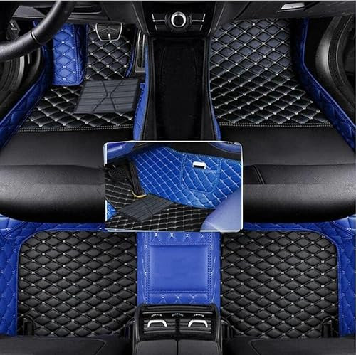YYZYY Nach Maß Auto Fußmatten aus PU-Leder in maßgefertigter Größe für Stufenheck, Schrägheck, Coupe, Kombi, Cabriolet und Großraumlimousine (Blau schwarz Beige)