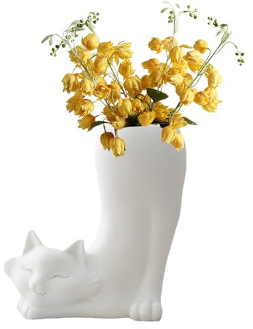 Katzenvase Keramik Moderne Vase Weiß Niedliche Vase Blumenvase Tier Kreative Kunstvase Dekorative Vasen für Zuhause, Büro, Wohnzimmer, Schlafzimmer, Esstisch