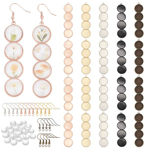 PH PandaHall 3 Aufeinanderfolgende Ohrring Rohlinge 20 Stück 5 Farben Runde 12mm Ohrring Lünettenschalen Basis 80 Stück Glas Cabochons Für Die Herstellung von DIY Schmuck